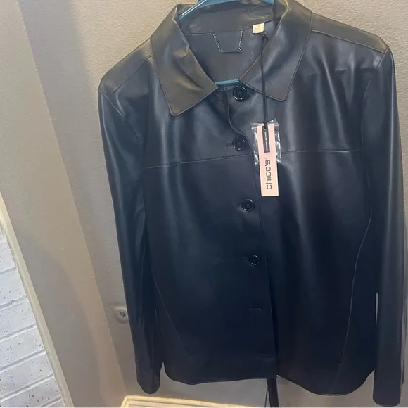 Chico's Black Leather Jacket size 12 - Picture 12 of 16